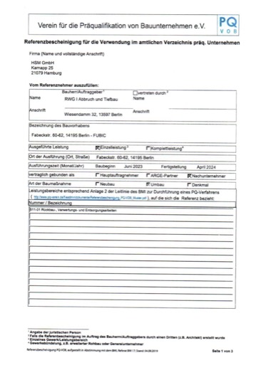 Referenzbescheinigung Forschungscampus FUBIC Berlin