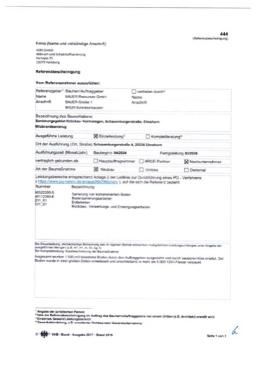 Referenzbescheinigung Milzbrandsanierung Elmshorn